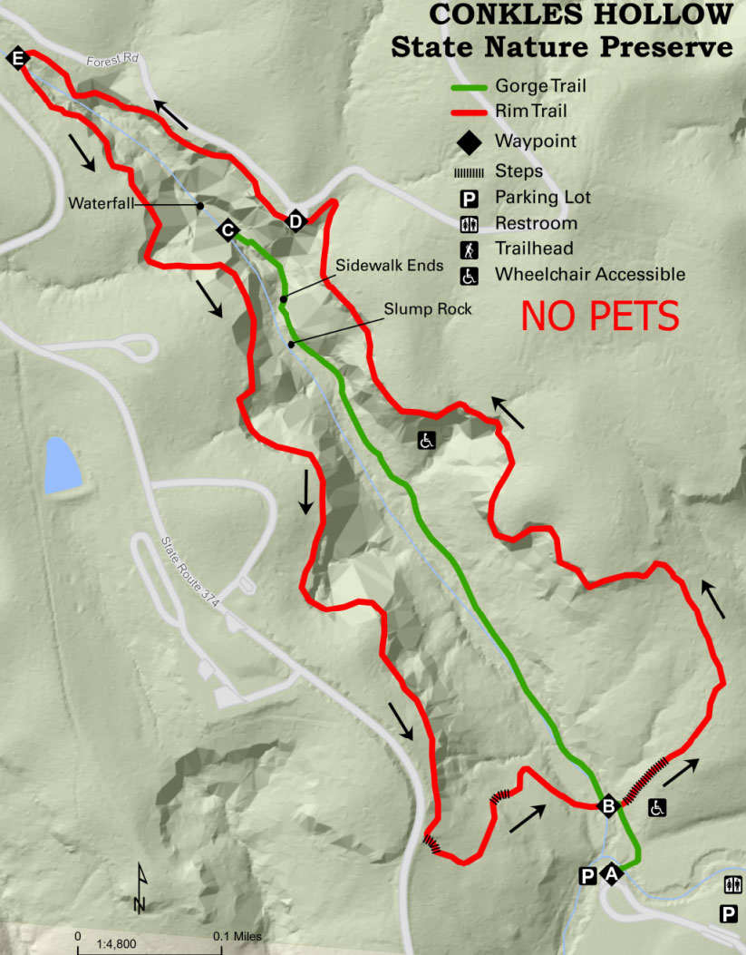 Conkle's Hollow Trail Map.
